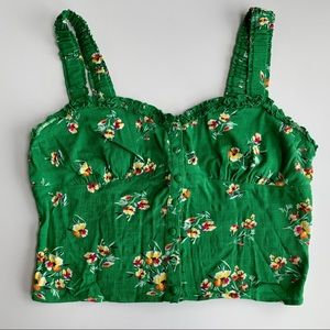 Forever 21 Green Crop Top Floral Print